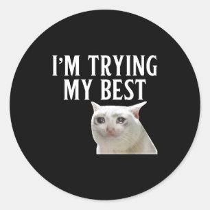 Pegatina Redonda Estoy Intentando Mi Gato Llorando Divertido Meme H