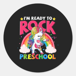 Pegatina Redonda Estoy Lista Para Rock Preescolar Chicas Unicornio 