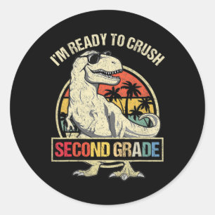 Pegatina Redonda Estoy listo para aplastar a dinosaurio de 2º grado