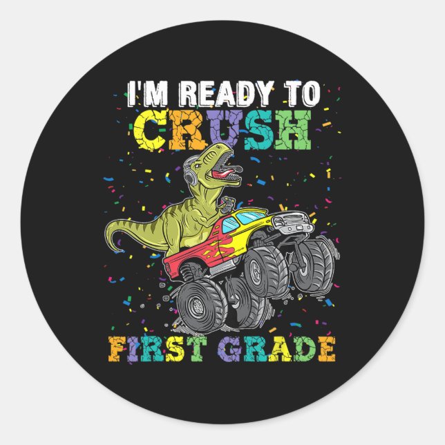 Pegatina Redonda Estoy listo para aplastar a los Monstruos de Prime (Anverso)