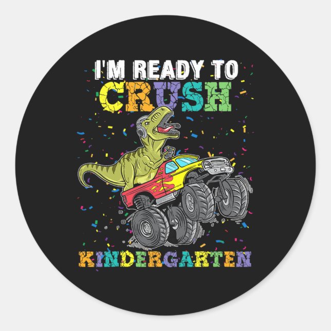 Pegatina Redonda Estoy listo para aplastar al monstruo de jardín de (Anverso)