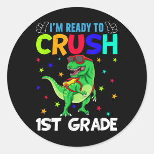 Pegatina Redonda Estoy listo para aplastar al T Rex de 1er grado de