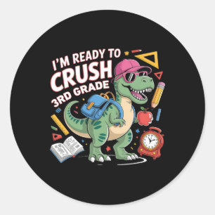 Pegatina Redonda Estoy listo para aplastar el 3er grado Dinosaur Ck