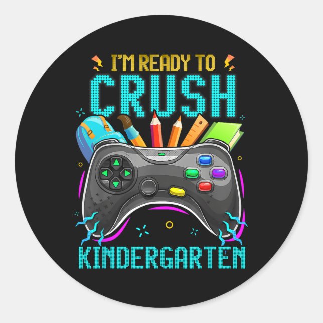 Pegatina Redonda Estoy listo para aplastar el video de kindergarten (Anverso)