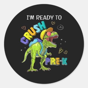 Pegatina Redonda Estoy listo para aplastar Pre K Dinosaurio T Rex 1
