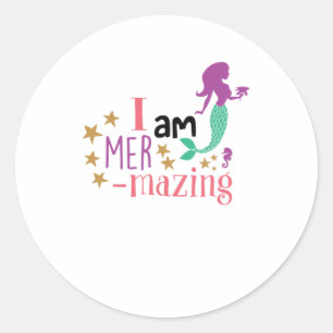 Pegatina Redonda Estoy Mermazing Mermaid Star Seahorse