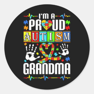 Pegatina Redonda Estoy orgullosa de que la abuela apoye a los autis