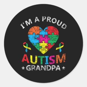 Pegatina Redonda Estoy orgulloso de que el abuelo apoye a los autis
