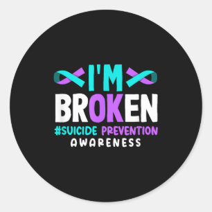 Pegatina Redonda Estoy Roto Prevención del Suicidio Conciencia