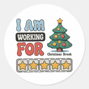 Pegatina Redonda Estoy Trabajando Para Navidades Rompiendo Invierno