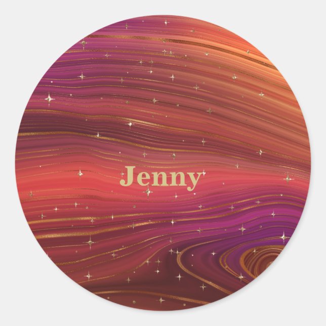 Pegatina Redonda Estratos de la Tierra Sparkly Red y Naranja Molten (Anverso)