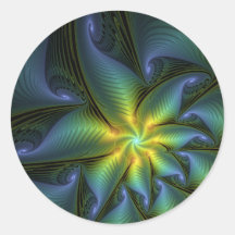 Estrella abstracta, arte fractal dorado verde azul