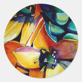 Pegatina Redonda Estrella Amarilla de Belén flor acuarela arte