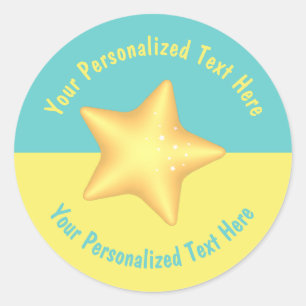 Pegatina Redonda Estrella amarilla personalizada Pool amarillo azul
