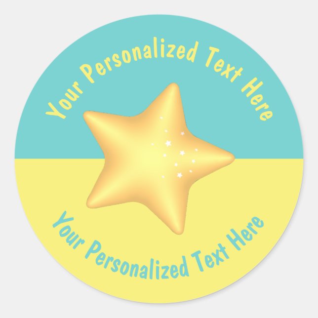 Pegatina Redonda Estrella amarilla personalizada Pool amarillo azul (Anverso)