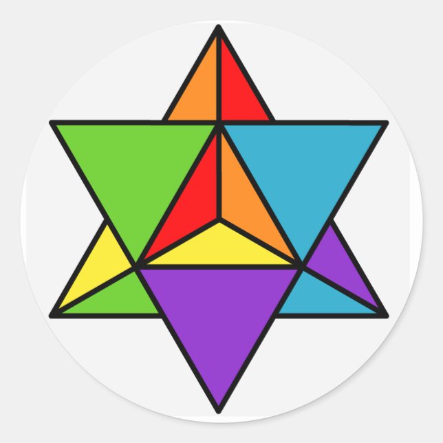 Pegatina Redonda Estrella arcoiris Tetraedro (Anverso)