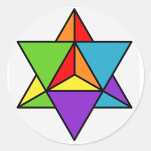 Pegatina Redonda Estrella arcoiris Tetraedro