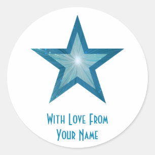 Pegatina Redonda Estrella azul 'Con amor de'' blanco redondo pegati