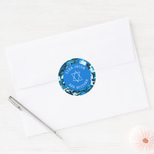 Pegatina Redonda Estrella azul de mármol de David Personalizado Bar