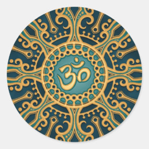 Pegatina Redonda Estrella azul de oro