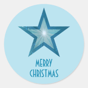 Pegatina Redonda Estrella azul 'Feliz Navidad' redonda azul pálido