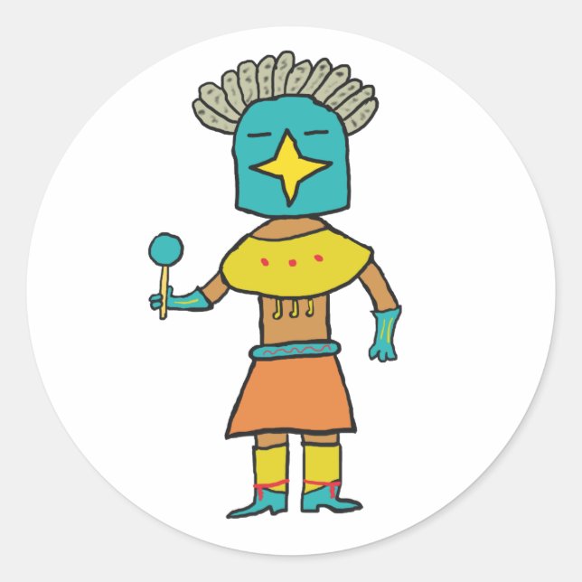 Pegatina Redonda Estrella azul Kachina (Anverso)