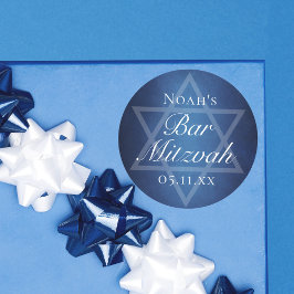 Pegatina Redonda Estrella azul moderna de David Bar formal Mitzvah