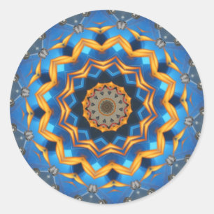 Pegatina Redonda Estrella azul y dorada