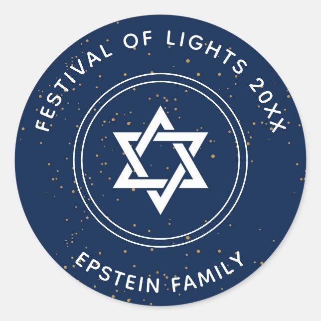 Pegatina Redonda Estrella Brillante De David (Anverso)