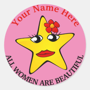 Pegatina Redonda Estrella Chica amarilla suave Las mujeres poderosa