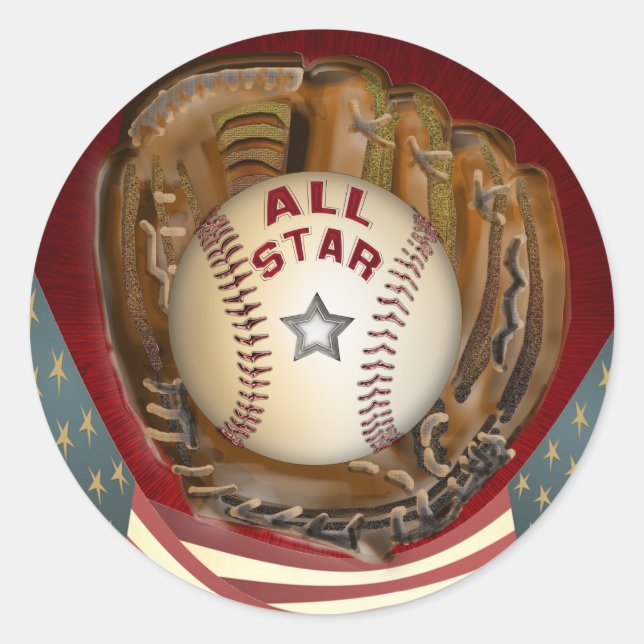 Pegatina Redonda Estrella de Béisbol (Anverso)