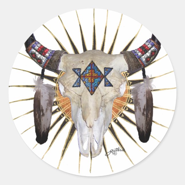 Pegatina Redonda Estrella de búfalo (Anverso)