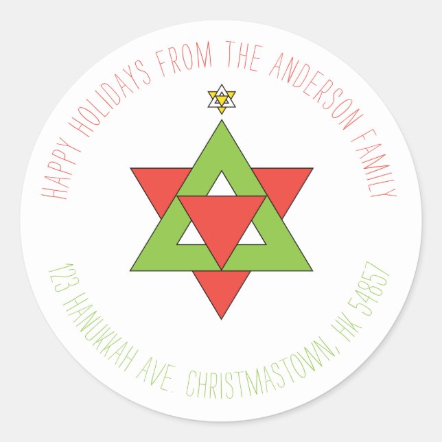 Pegatina Redonda Estrella de David Christmas Tree (Anverso)