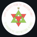 Pegatina Redonda Estrella de David Christmas Tree<br><div class="desc">Una Estrella de David creada a partir de triángulos con una Estrella de David sobre un triángulo que simula un árbol de Navidad.</div>
