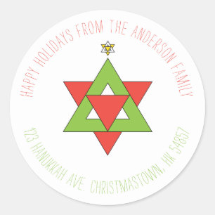 Pegatina Redonda Estrella de David Christmas Tree