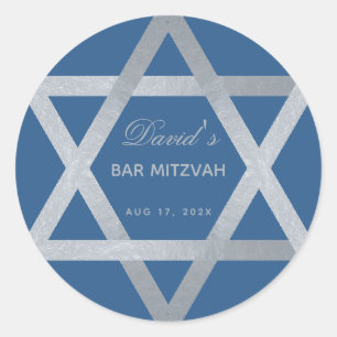 Pegatina Redonda Estrella de David Clásica Azul Bar Mitzvah Falso P