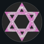 Pegatina Redonda Estrella de David con joyas púrpura<br><div class="desc">Estrella de David bonito en un diseño con joyas rosa/violeta... .{gráfico de MarloDeeDesigns.com}</div>
