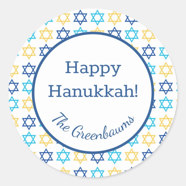 Pegatina Redonda Estrella de David de Hanukkah (Anverso)