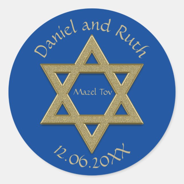 Pegatina Redonda Estrella de David editable Mazel Tov Favor de boda (Anverso)