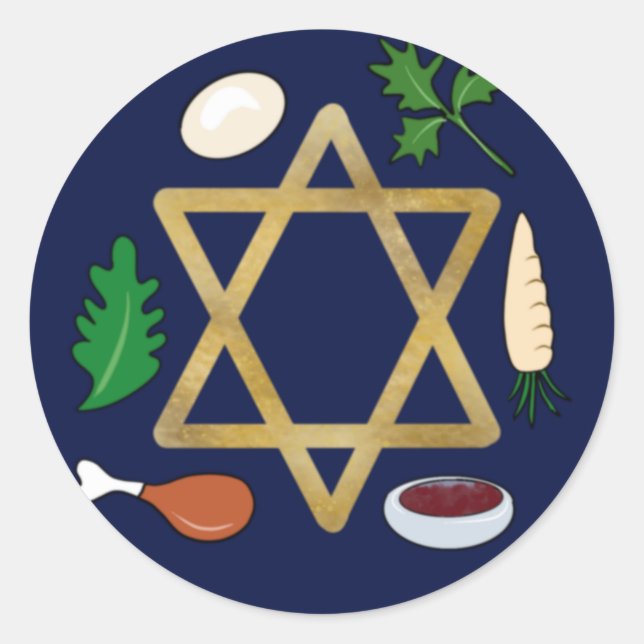 Pegatina Redonda Estrella de David para Pesach Seder (Anverso)