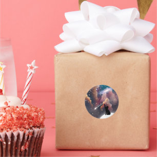 Pegatina Redonda Estrella de disparo del espacio del gato negro