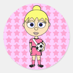 Pegatina Redonda Estrella de fútbol Niña Pink Blond Hair