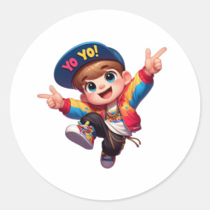 Pegatina Redonda Estrella de Hip-Hop - Niño Personalizado de Guay e