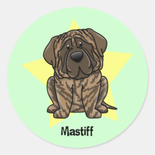 Pegatina Redonda Estrella de Kawaii Brindle Mastiff