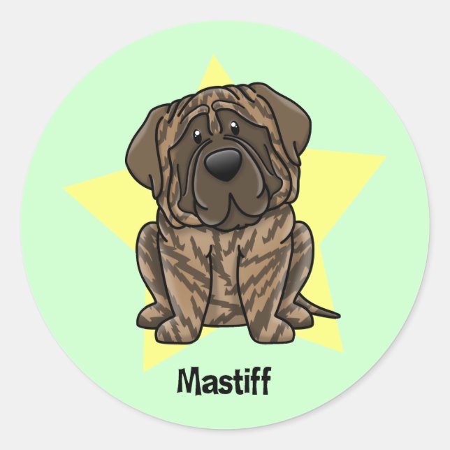 Pegatina Redonda Estrella de Kawaii Brindle Mastiff (Anverso)