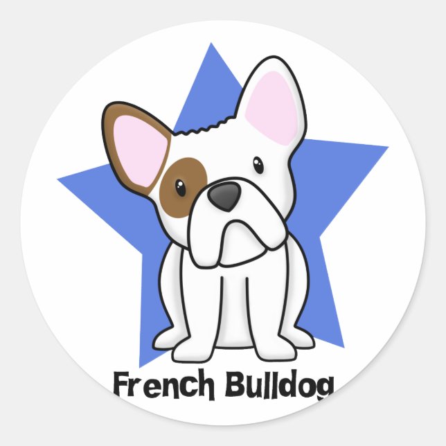 Pegatina Redonda Estrella de Kawaii Bulldog francés (Anverso)