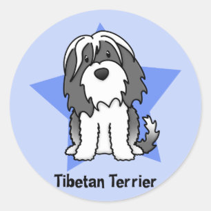 Pegatina Redonda Estrella de Kawaii Tíbet Terrier