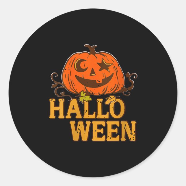 Pegatina Redonda Estrella de la luna de calabaza sonriendo mira Hal (Anverso)