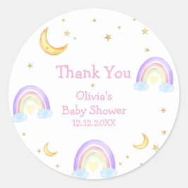 Pegatina Redonda Estrella de la luna del arcoiris colorida Pastel B