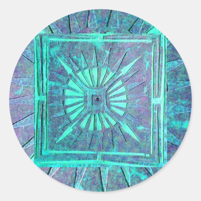 Pegatina Redonda ESTRELLA DE LA MAÑANA, turquesa azul (Anverso)